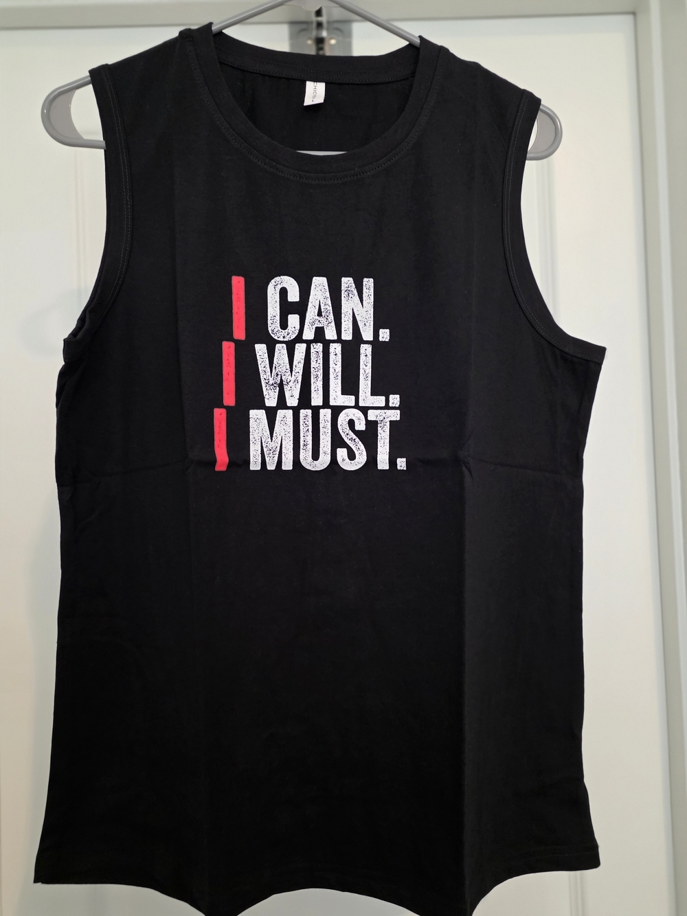 Black Muscle Tee with Motivational Print - I Can. I Will. I Must.